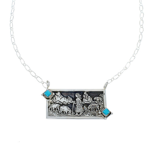 Native American Sterling Silver Story Teller Turquoise Necklace NN20164